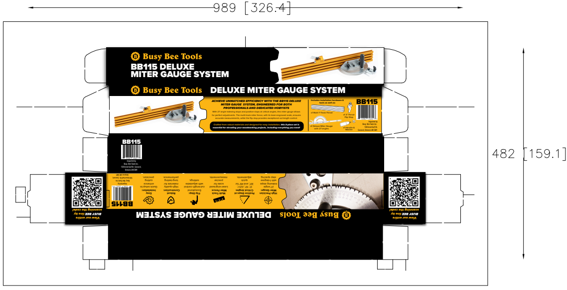 Busy Bee Tools deluxe miter gauge system packaging dieline
